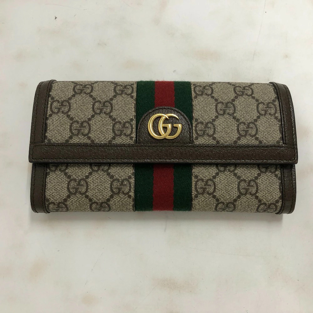 Gucci GG Supreme Continental Wallet Long Canvas Leather Black Brown